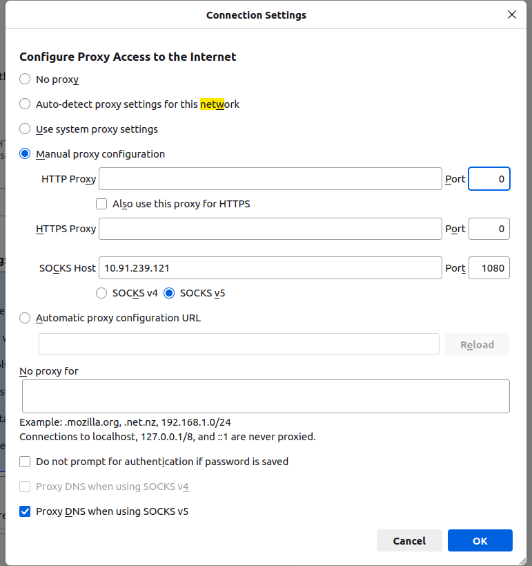 SOCKS5 firefox Settings