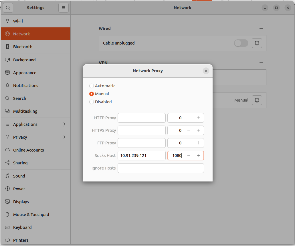 SOCKS5 system Settings