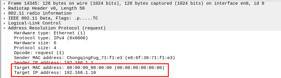 STA to AP ARP Target IP and MAC