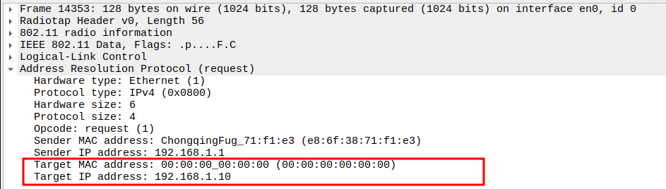 AP to Broadcast ARP Target IP and MAC