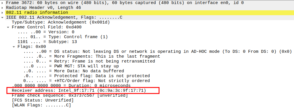 ARP Reply ACK Receiver Address