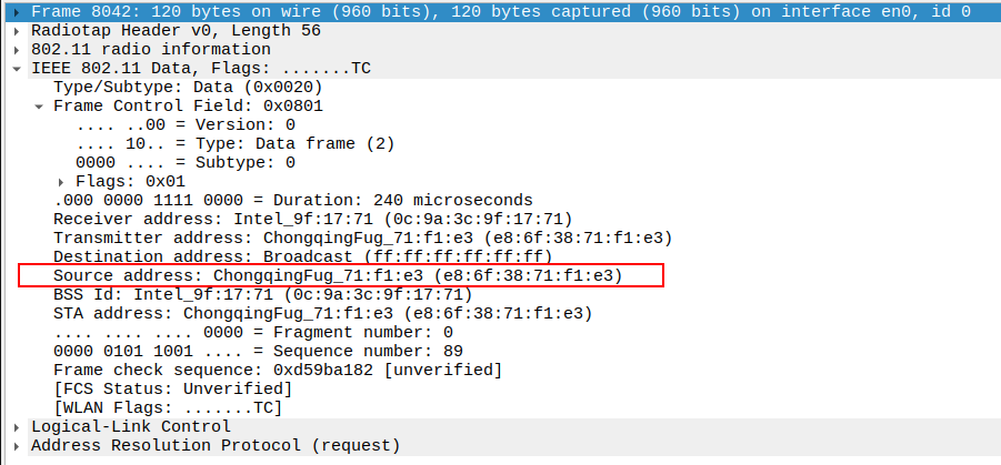 STA to AP ARP Source Address