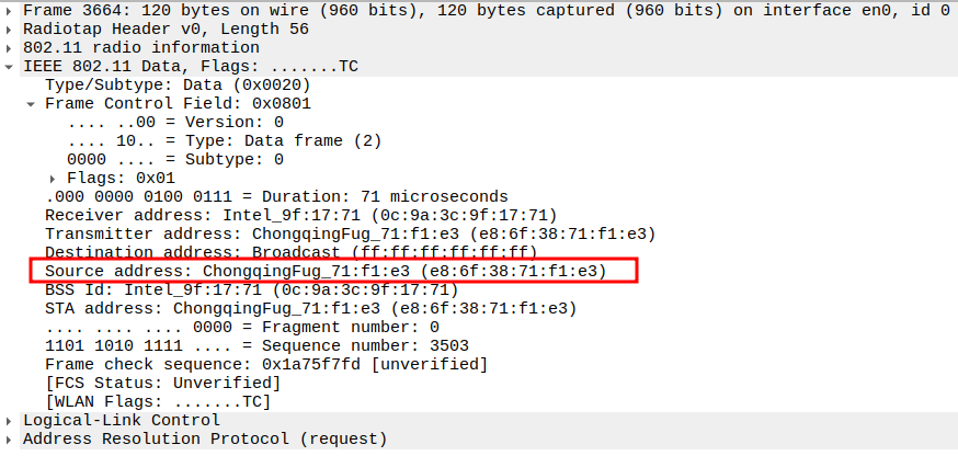 STA to AP ARP Source Address