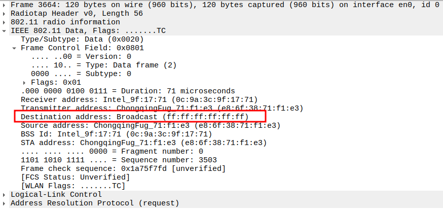 STA to AP ARP Destination Address