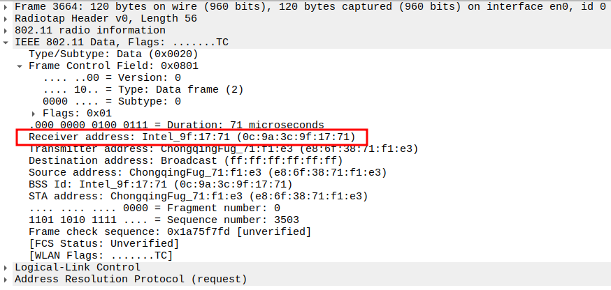 STA to AP ARP Receiver Address