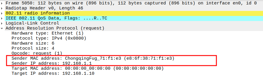 STA to AP ARP Sender IP and MAC