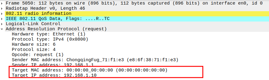 STA to AP ARP Target IP and MAC