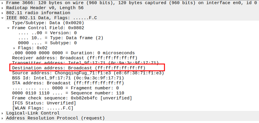 AP to Broadcast ARP Destination Address