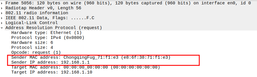 AP to Broadcast ARP Sender IP and MAC