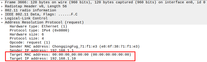 AP to Broadcast ARP Target IP and MAC