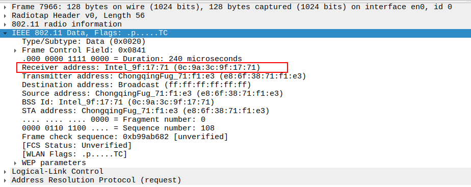 STA to AP ARP Receiver Address