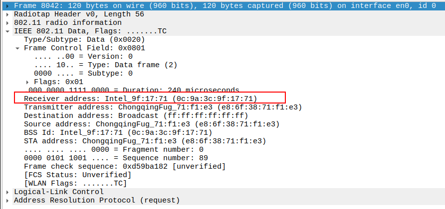 STA to AP ARP Receiver Address