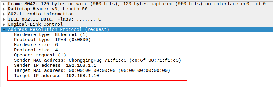 STA to AP ARP Target IP and MAC