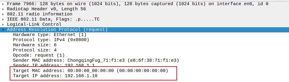 STA to AP ARP Target IP and MAC