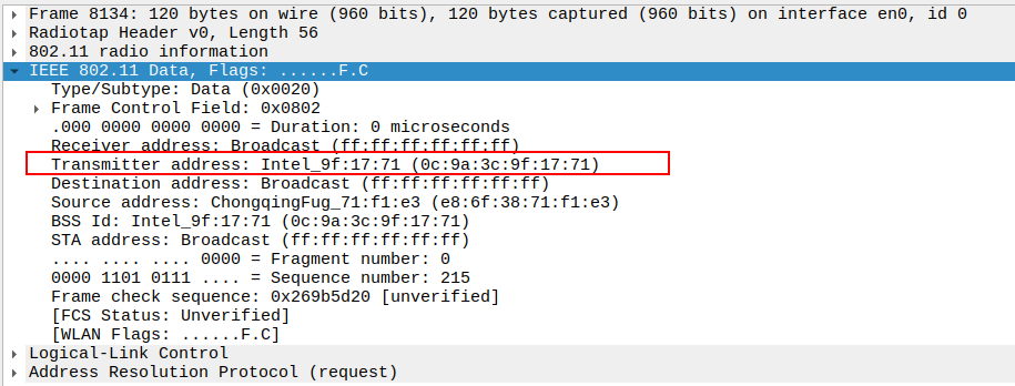 AP to Broadcast ARP Transmitter Address