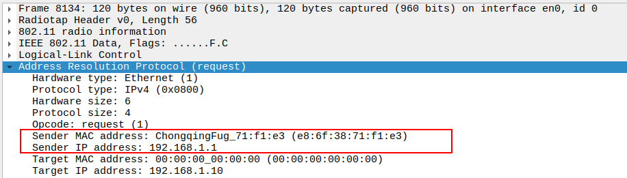 AP to Broadcast ARP Sender IP and MAC