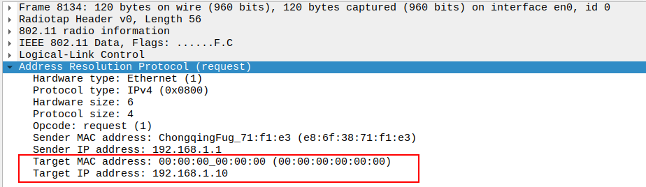 AP to Broadcast ARP Target IP and MAC