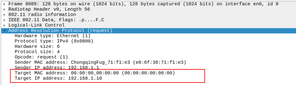 AP to Broadcast ARP Target IP and MAC