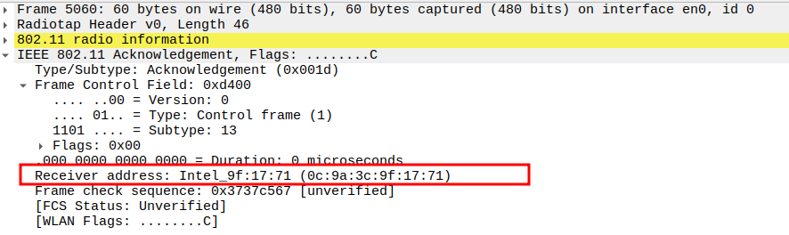 ARP Reply ACK Receiver Address