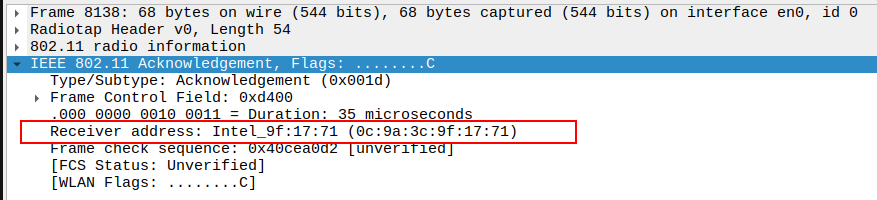 ARP Reply ACK Receiver Address