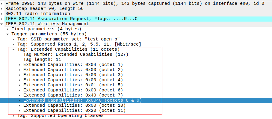 Extended Capabilities in Association Request