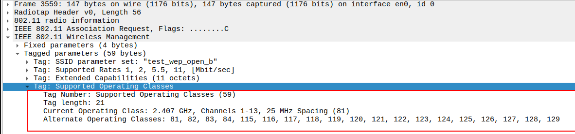 Supported Operating Classes in Association Request