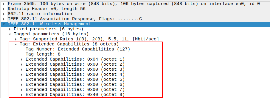 Extended Capabilities in Association Response