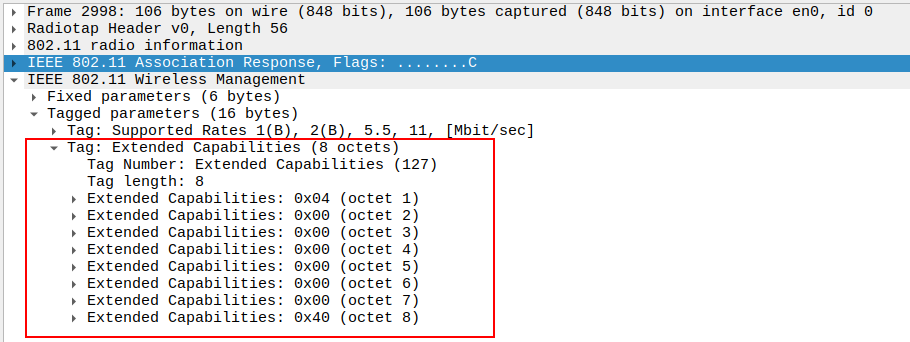 Extended Capabilities in Association Response
