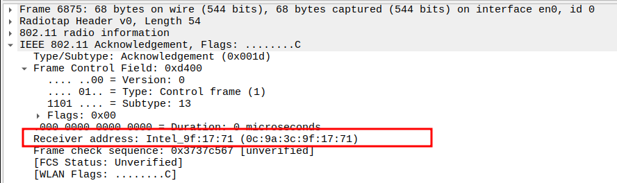 Receiver address of ACK after Association Response