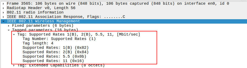 Supported Rates in Association Response