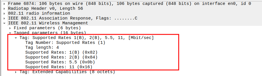 Supported Rates in Association Response