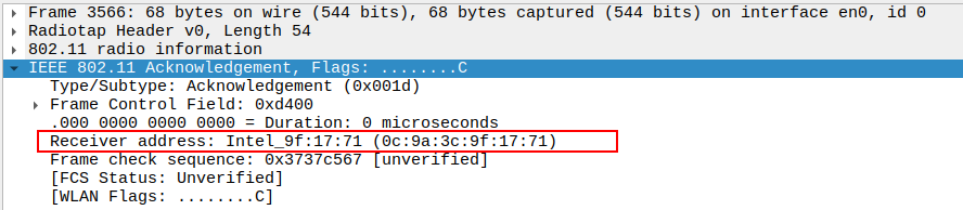Receiver address of ACK after Association Response