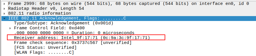Receiver address of ACK after Association Response