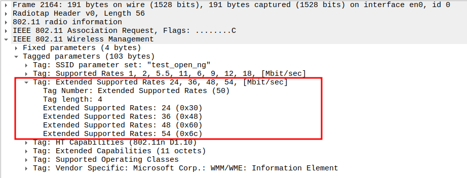 Extended Supported Rates in Association Request