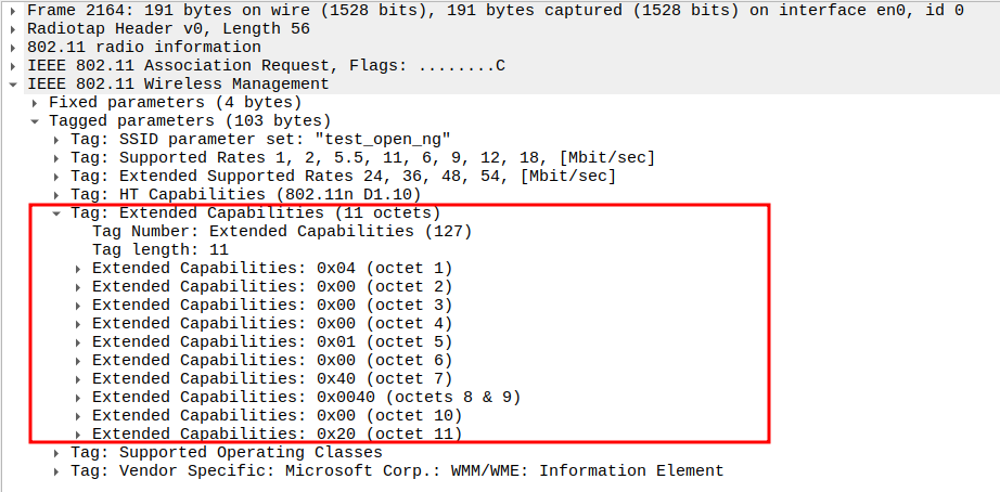 Extended Capabilities in Association Request
