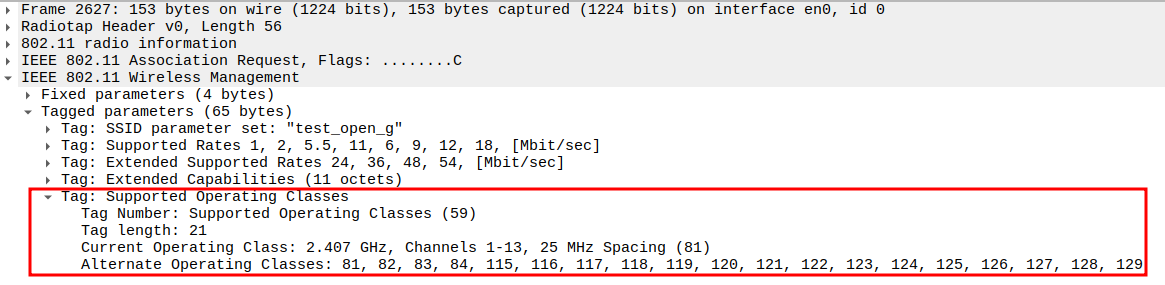 Supported Operating Classes in Association Request