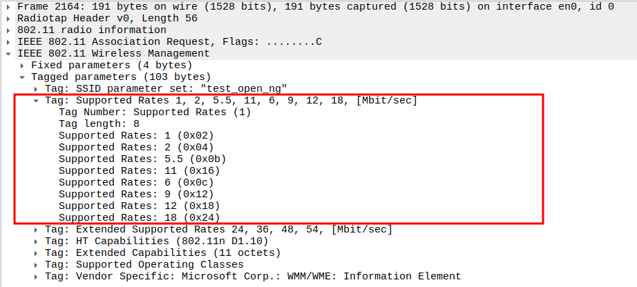 Supported Rates in Association Request