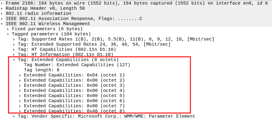 Extended Capabilities in Association Response
