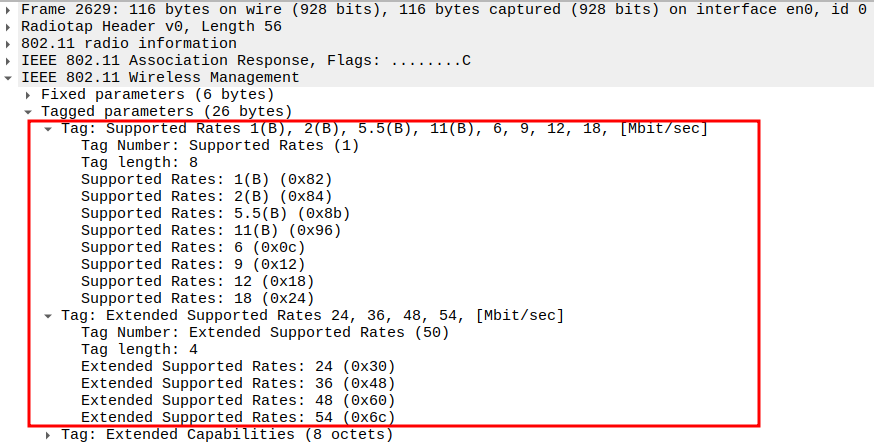 Supported Rates in Association Response