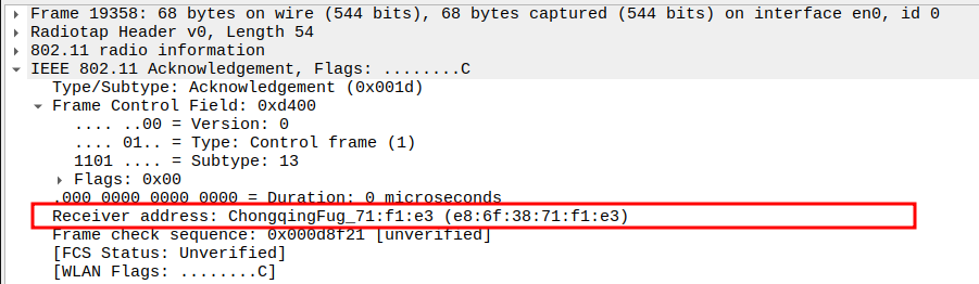ACK Receiver Address after Deauthentication