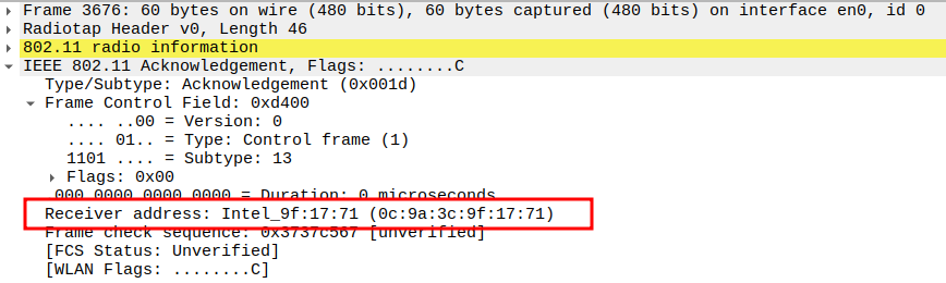 ACK Receiver Address after ICMP Echo Reply