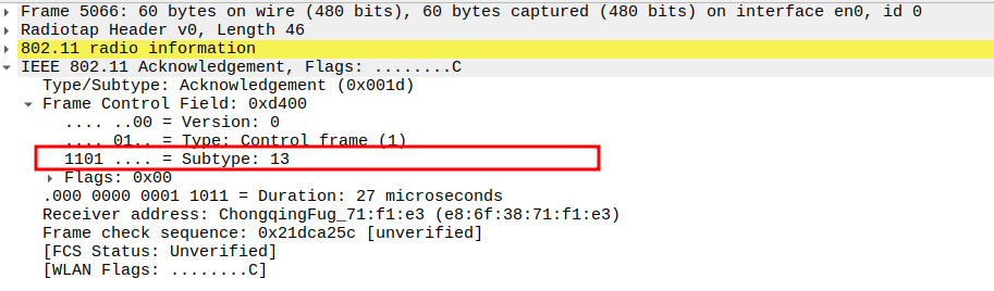 ACK Subtype after ICMP Echo Request