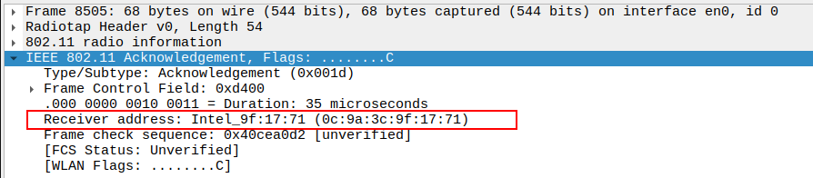 ACK Receiver Address after ICMP Echo Reply