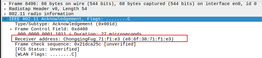 ACK Receiver Address after ICMP Echo Request