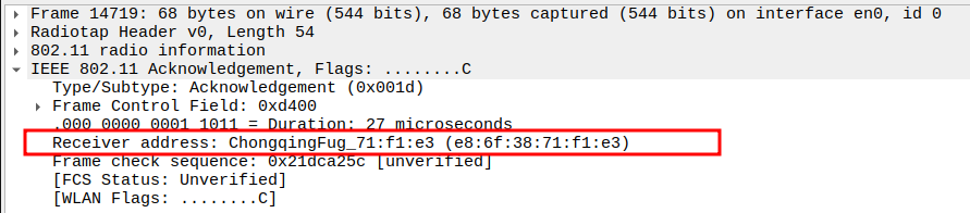 ACK Receiver Address after ICMP Echo Request