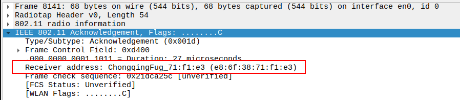 ACK Receiver Address after ICMP Echo Request