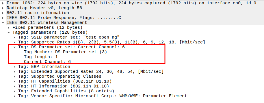 DS Parameter Set (channel) in Probe Response